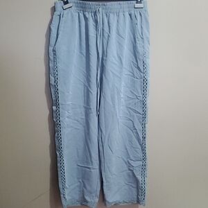 Ladies Blue Gray Elastic Waist Polyester Pants Size Xl
